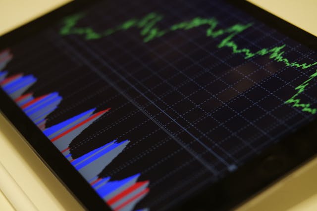 a tablet with economic tracking charts